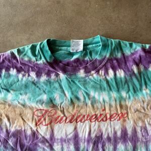 VINTAGE Y2K JERZEES BUDWEISER TIE DYE T=SHIRT BEER RETRO GRAPHIC MENS XL